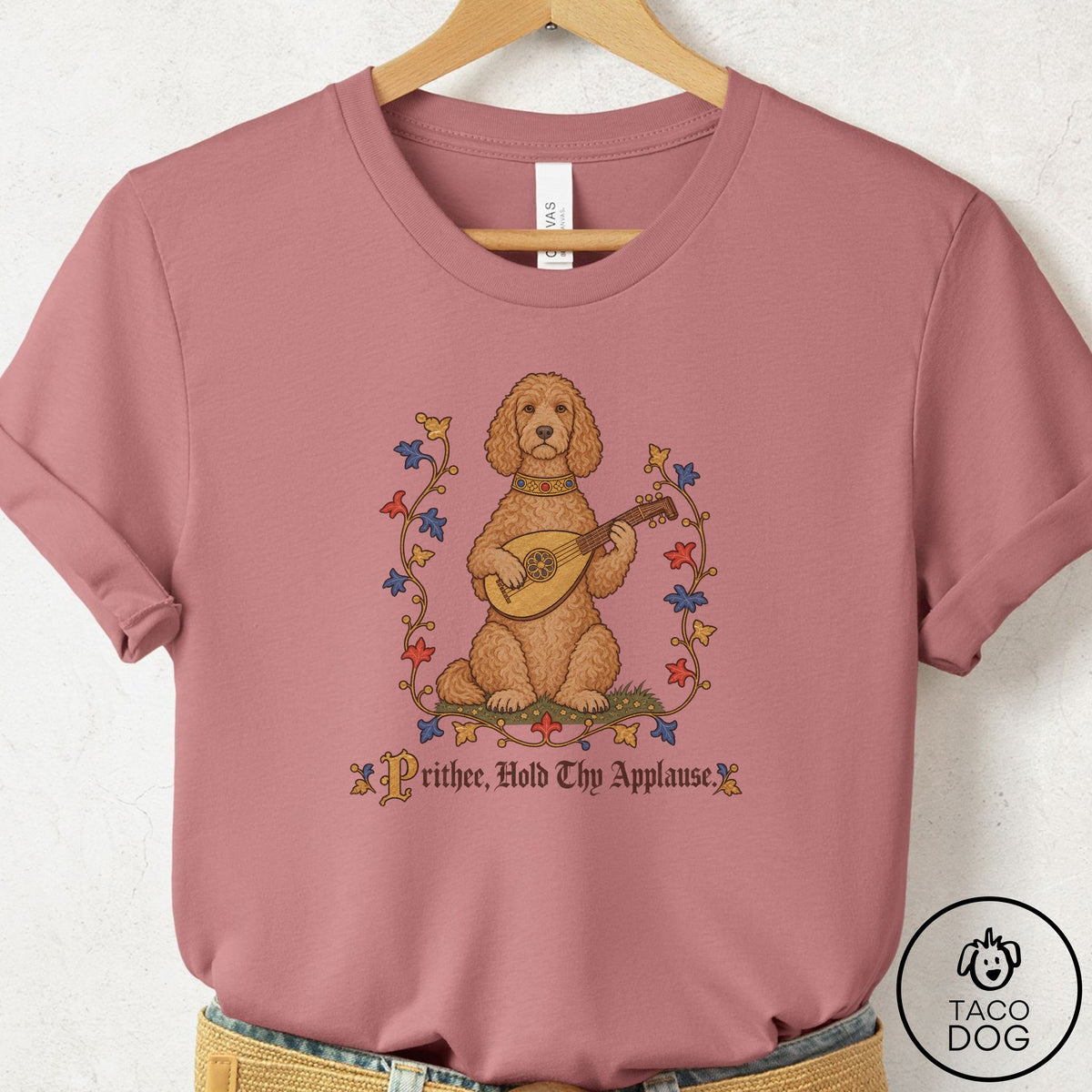 Doodle Hold Thy Applause T-Shirt Mauve Taco-Dog