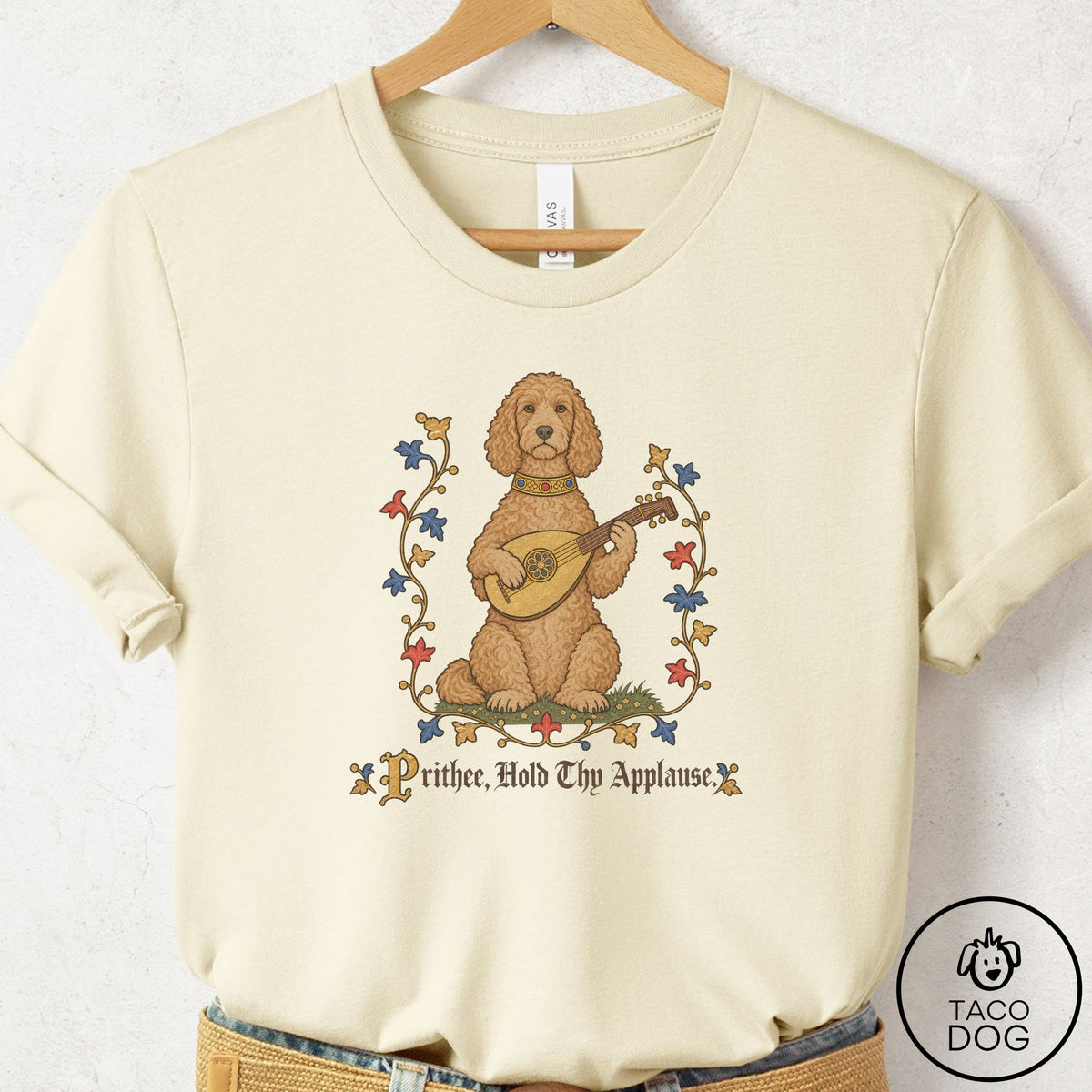 Doodle Hold Thy Applause T-Shirt Natural Taco-Dog
