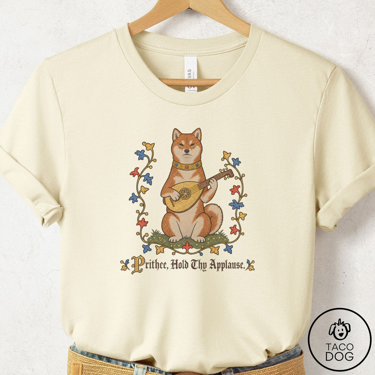 Shiba Inu Hold Thy Applause T-Shirt Natural Taco-Dog
