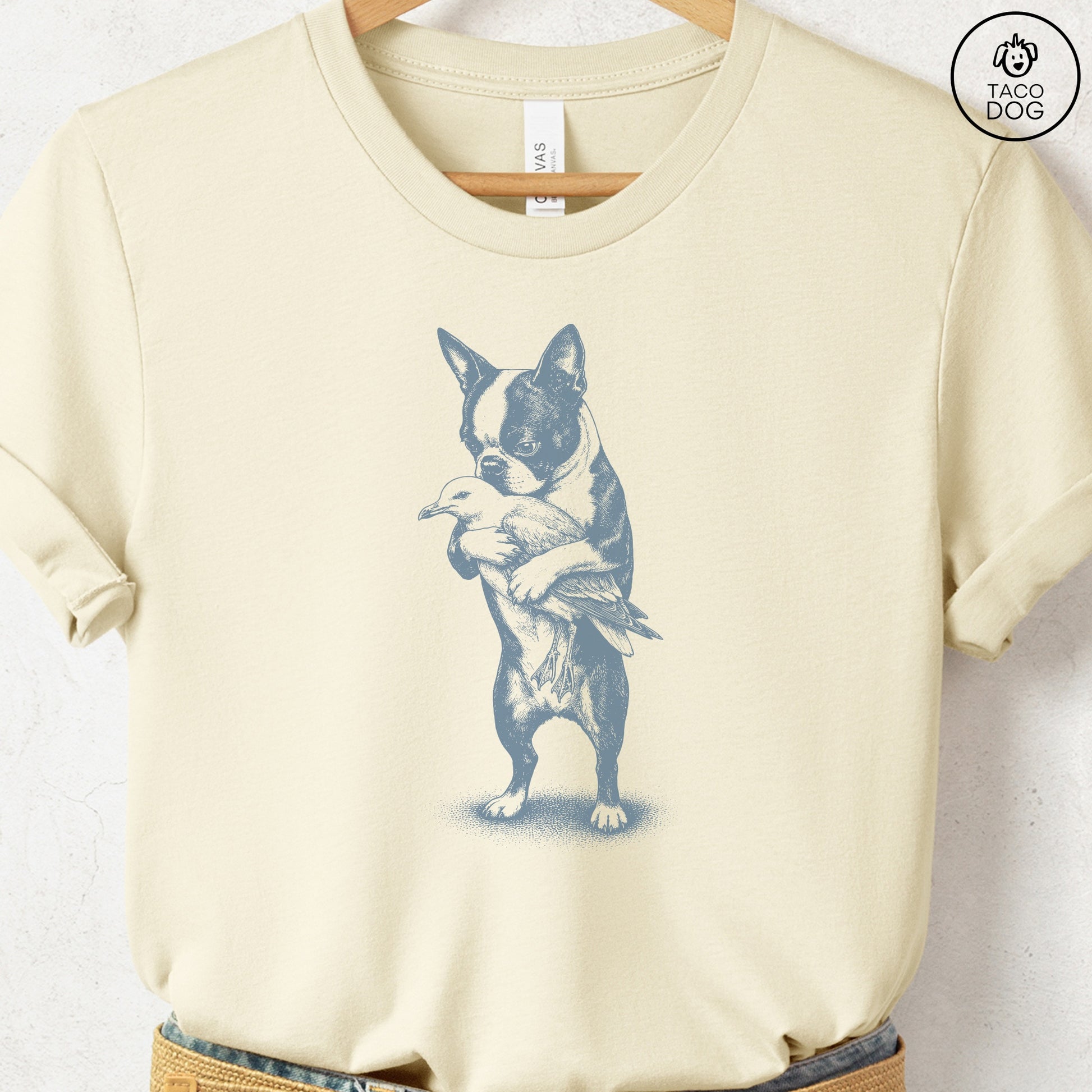 Boston Terrier Hug T-Shirt Natural S Taco-Dog