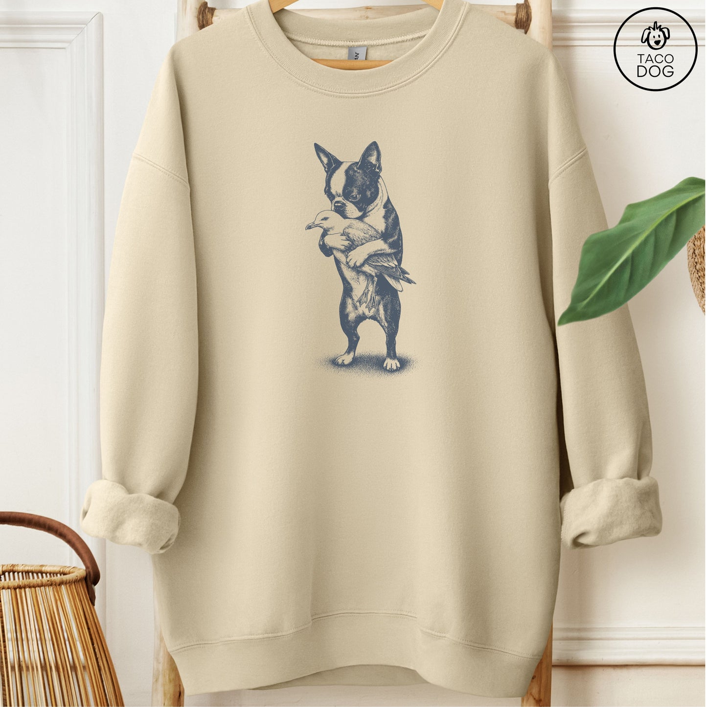 Boston Terrier Hug Sweatshirt Sand M Taco-Dog