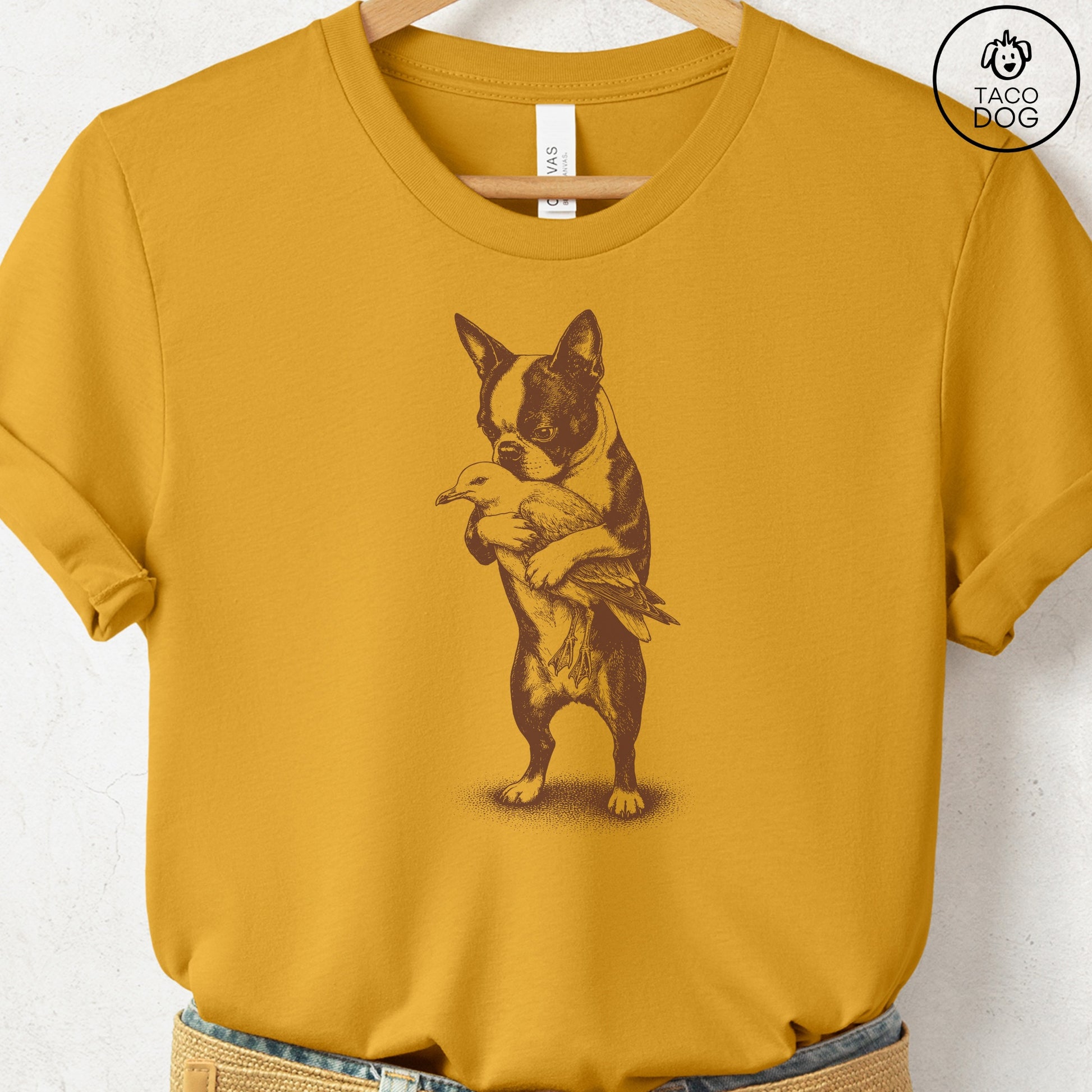 Boston Terrier Hug T-Shirt Mustard S Taco-Dog