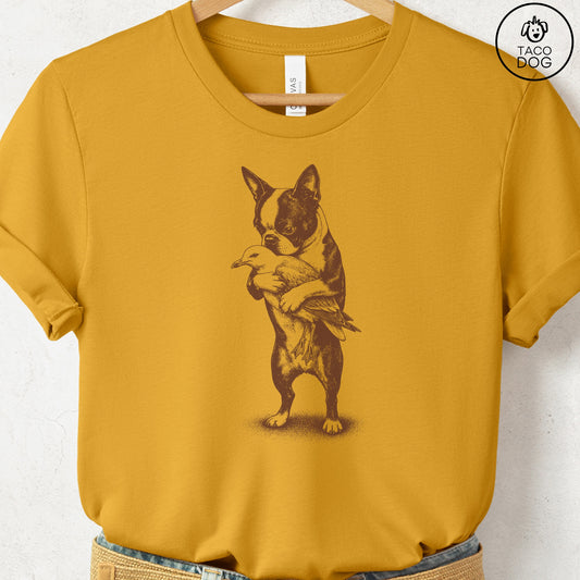 Boston Terrier Hug T-Shirt Mustard Taco-Dog