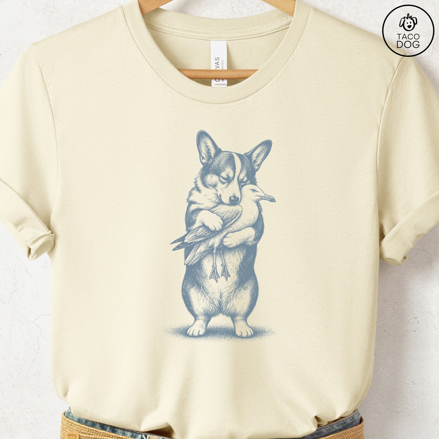Corgi Hug T-Shirt Natural S Taco-Dog