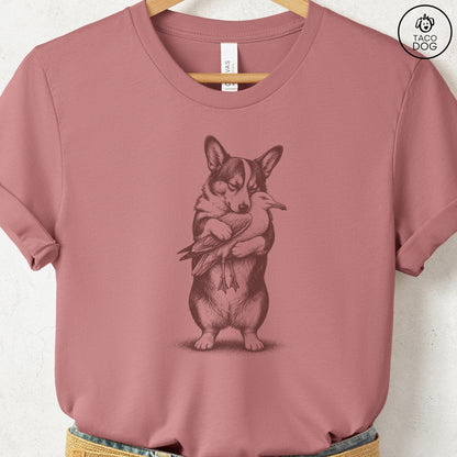 Corgi Hug T-Shirt Heather Mauve S Taco-Dog