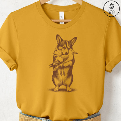 Corgi Hug T-Shirt Mustard S Taco-Dog