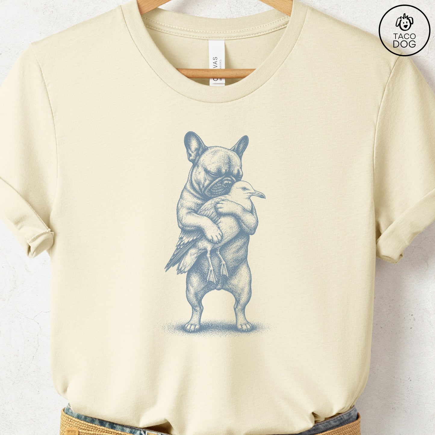 French Bulldog Frenchie Hug T-Shirt Natural S Taco-Dog