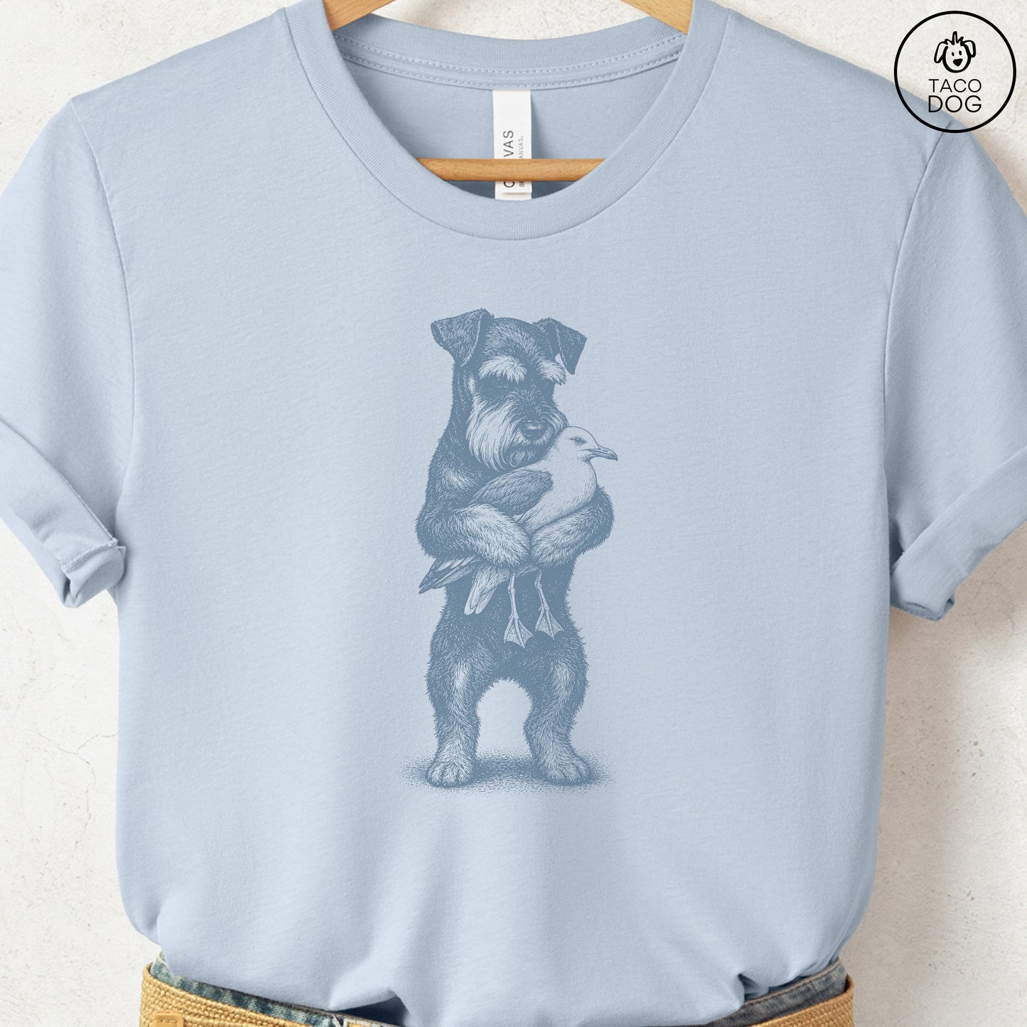 Schnauzer Hug T-Shirt Light Blue S Taco-Dog