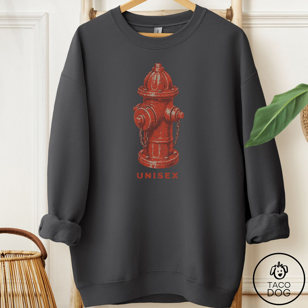 Distressed Unisex Fire Hydrant Sweatshirt Charcoal Taco-Dog