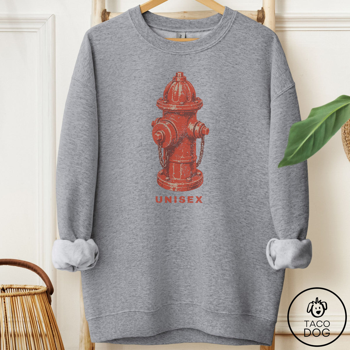 Distressed Unisex Fire Hydrant Sweatshirt Graphite Heather Taco-Dog