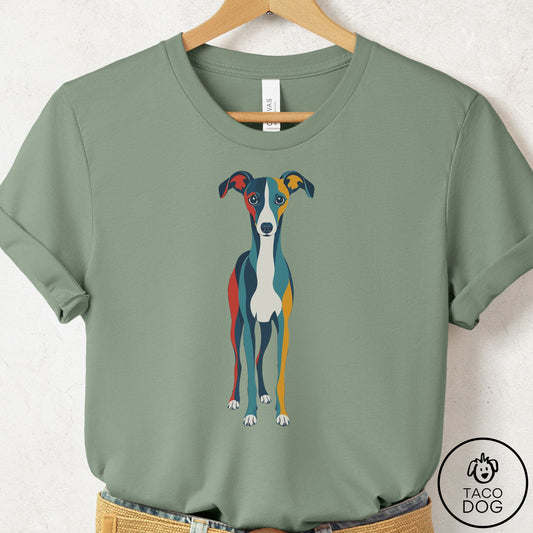 Italian Greyhound Whippet Color Block T-Shirt Sage Taco-Dog