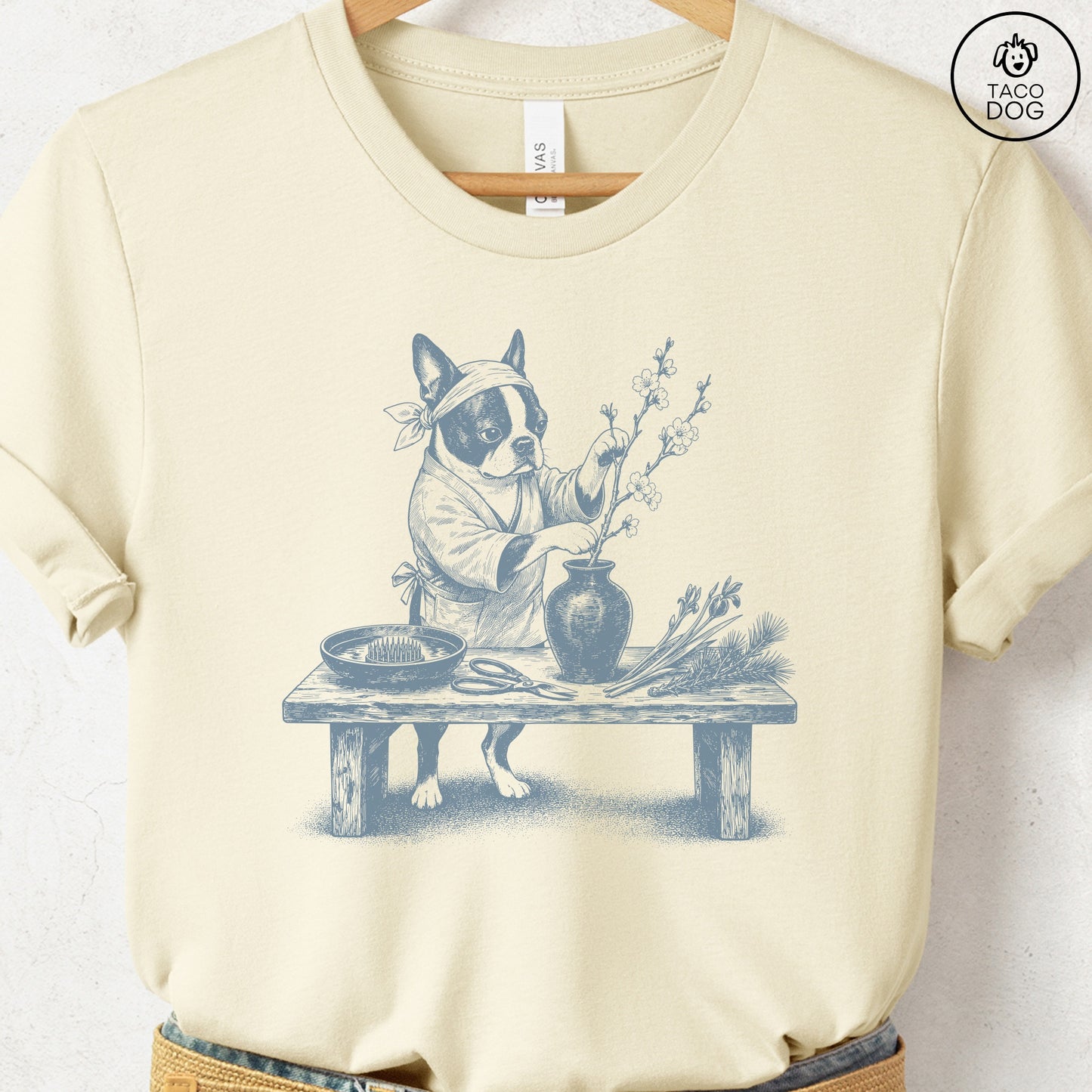 Boston Terrier Ikebana T-Shirt Natural S Taco-Dog