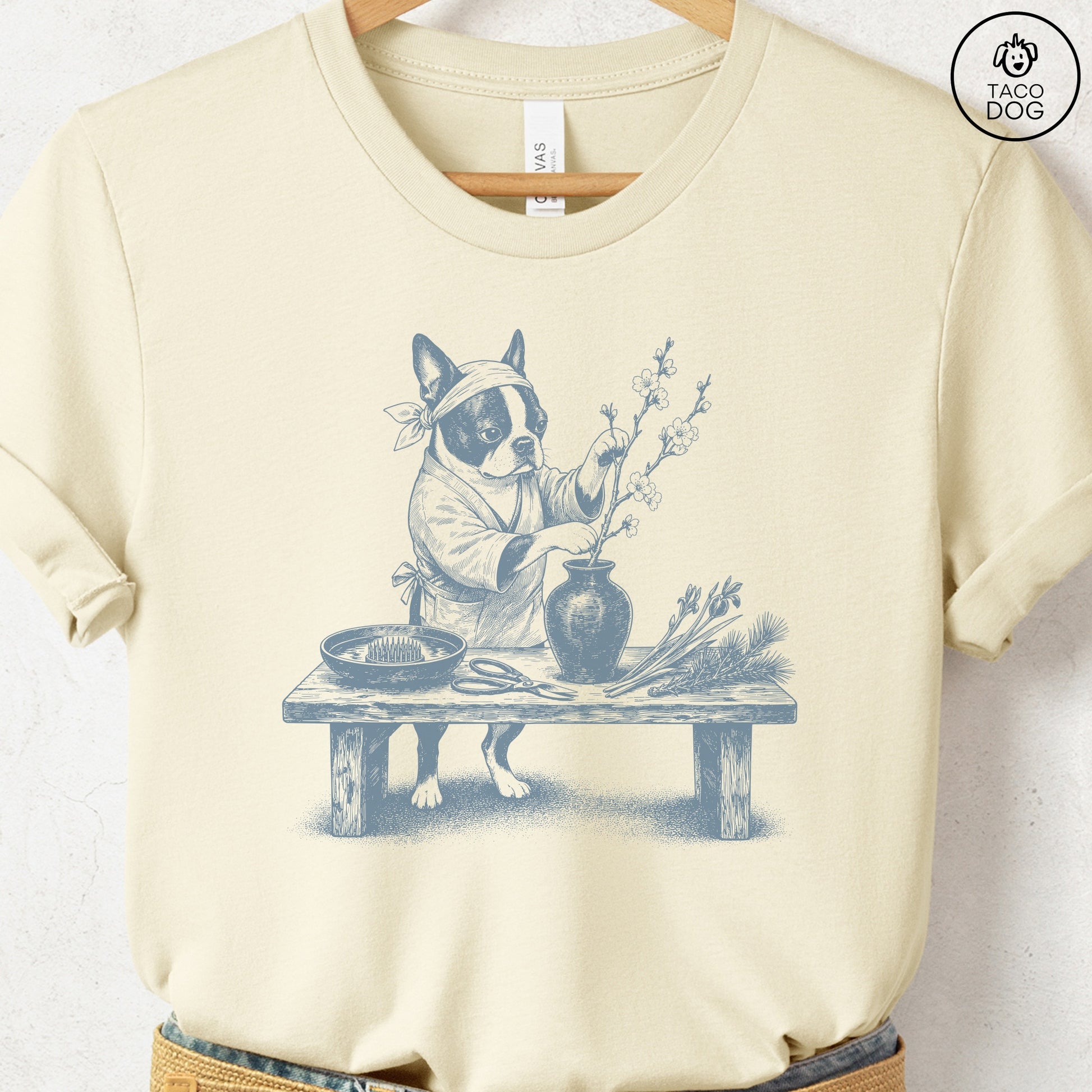 Boston Terrier Ikebana T-Shirt Natural S Taco-Dog