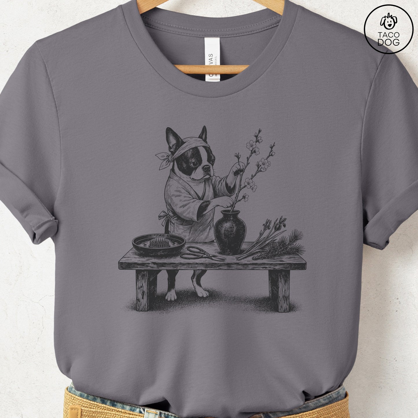 Boston Terrier Ikebana T-Shirt Storm S Taco-Dog