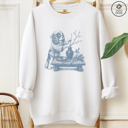 Cavalier King Charles Spaniel Ikebana Sweatshirt White Taco-Dog