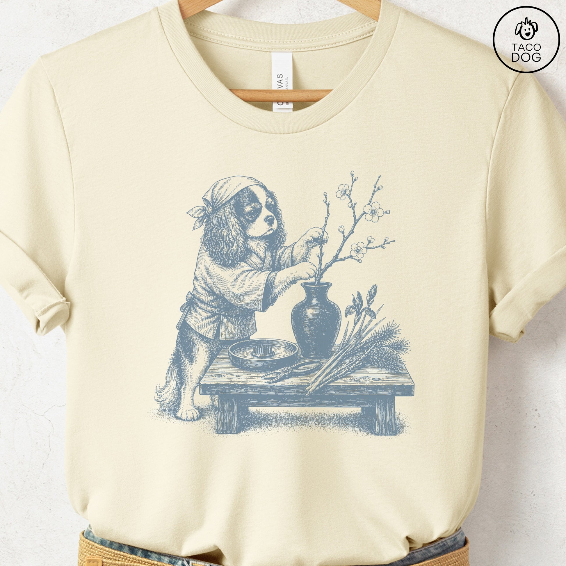 Cavalier King Charles Spaniel Ikebana T-Shirt Natural Taco-Dog