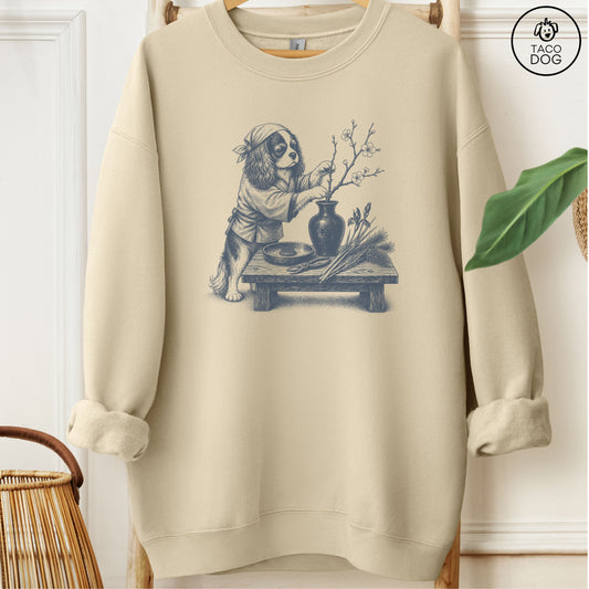 Cavalier King Charles Spaniel Ikebana Sweatshirt Sand Taco-Dog