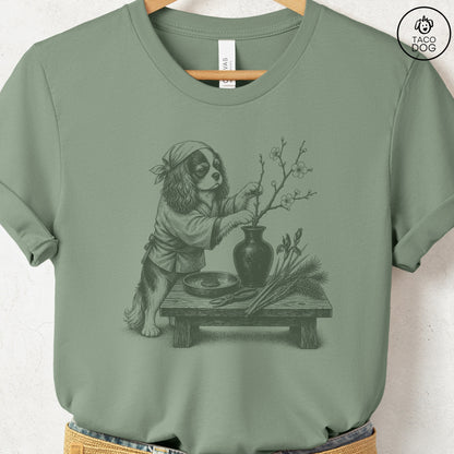 Cavalier King Charles Spaniel Ikebana T-Shirt Sage Taco-Dog