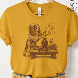 Cavalier King Charles Spaniel Ikebana T-Shirt Mustard Taco-Dog