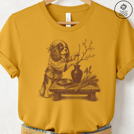 Cavalier King Charles Spaniel Ikebana T-Shirt Mustard Taco-Dog