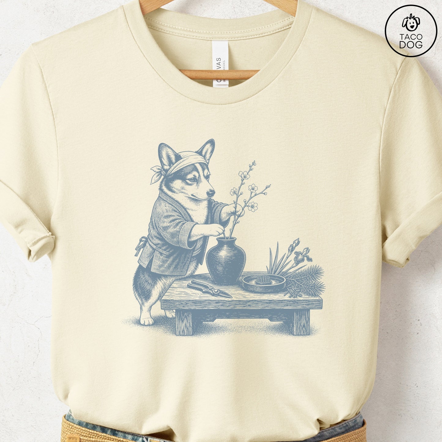 Corgi Ikebana T-Shirt Natural S Taco-Dog