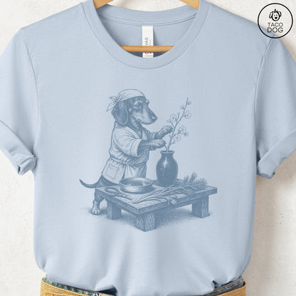 Dachshund Ikebana T-Shirt Light Blue S Taco-Dog