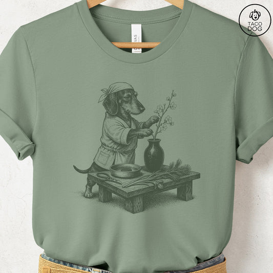 Dachshund Ikebana T-Shirt Sage Taco-Dog