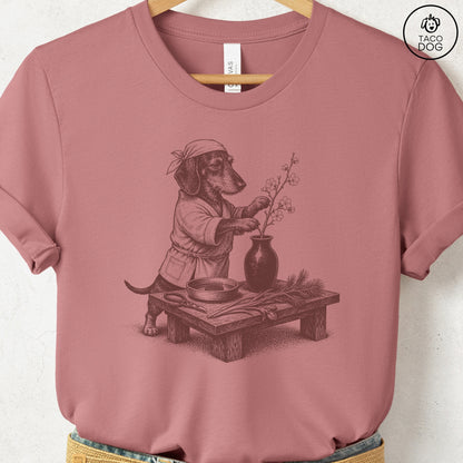 Dachshund Ikebana T-Shirt Heather Mauve S Taco-Dog