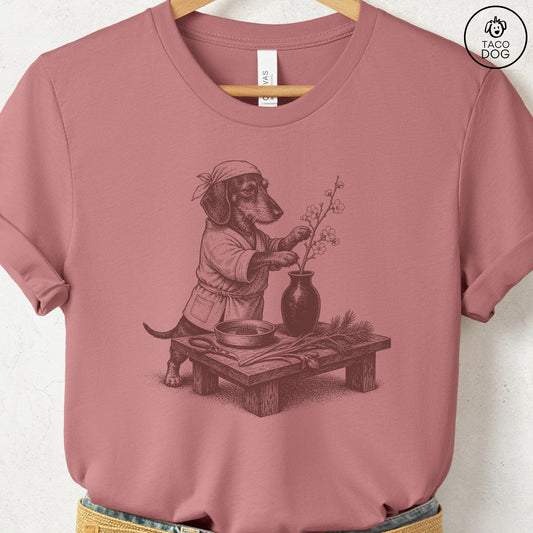 Dachshund Ikebana T-Shirt Heather Mauve S Taco-Dog