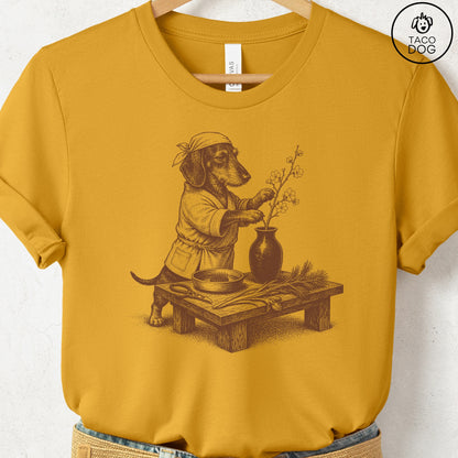 Dachshund Ikebana T-Shirt Mustard S Taco-Dog