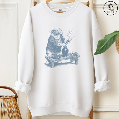 English Bulldog Ikebana Sweatshirt White M Taco-Dog