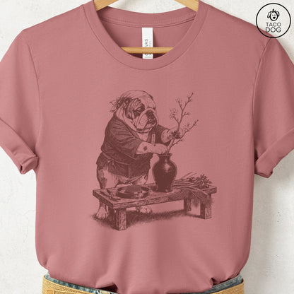English Bulldog Ikebana T-Shirt Heather Mauve S Taco-Dog