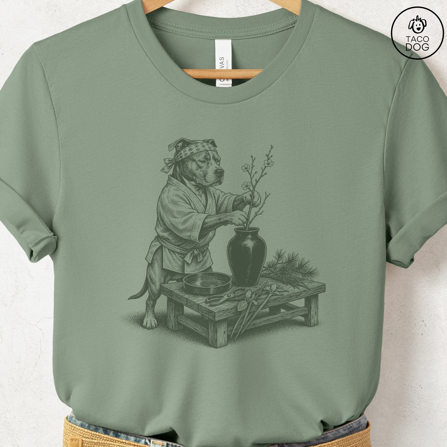 Pitbull Ikebana T-Shirt Sage S Taco-Dog