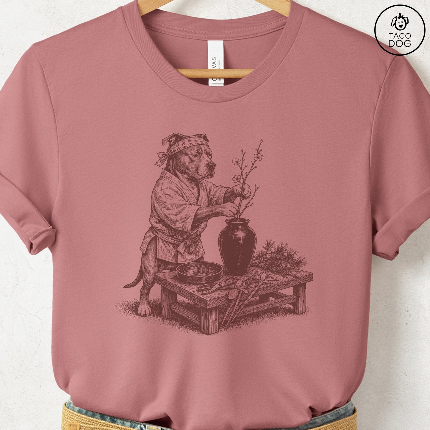 Pitbull Ikebana T-Shirt Heather Mauve S Taco-Dog
