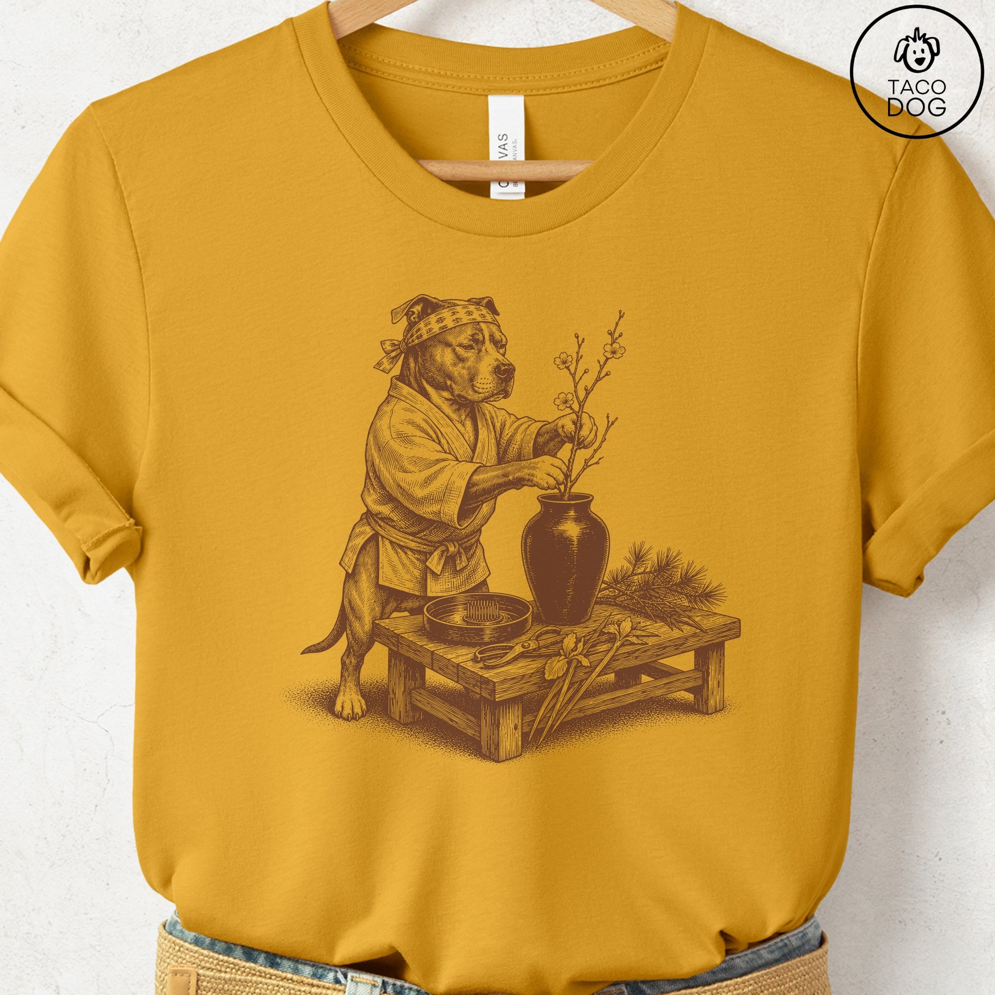 Pitbull Ikebana T-Shirt Mustard S Taco-Dog