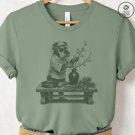 Schnauzer Ikebana T-Shirt Sage S Taco-Dog