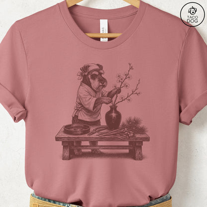 Schnauzer Ikebana T-Shirt Heather Mauve S Taco-Dog