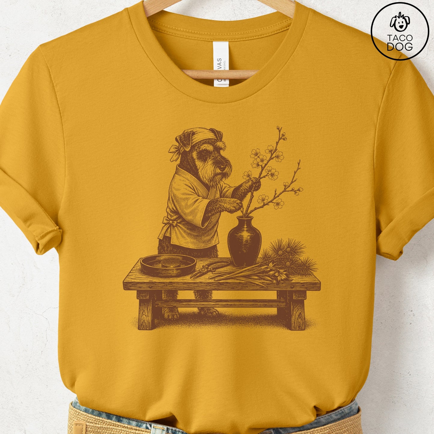 Schnauzer Ikebana T-Shirt Mustard S Taco-Dog
