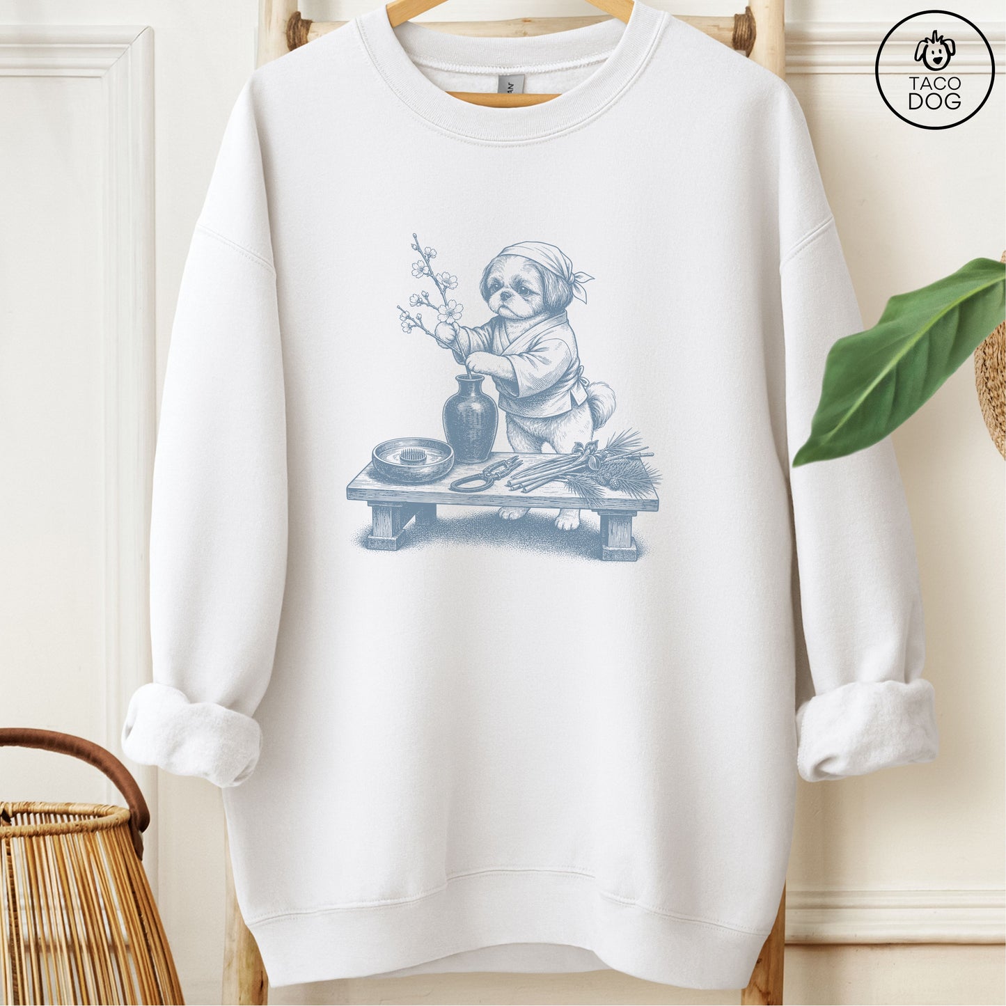 Shih Tzu Ikebana Sweatshirt White M Taco-Dog