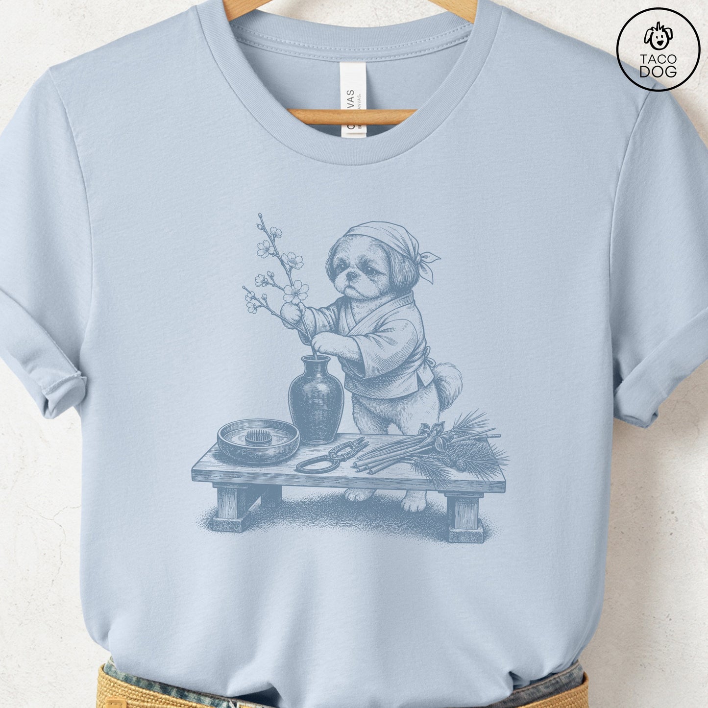 Shih Tzu Ikebana T-Shirt Light Blue S Taco-Dog