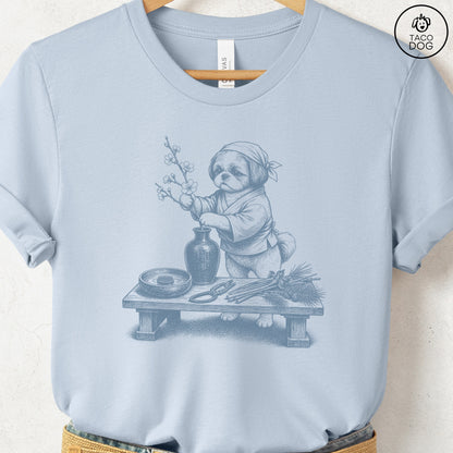 Shih Tzu Ikebana T-Shirt Light Blue S Taco-Dog