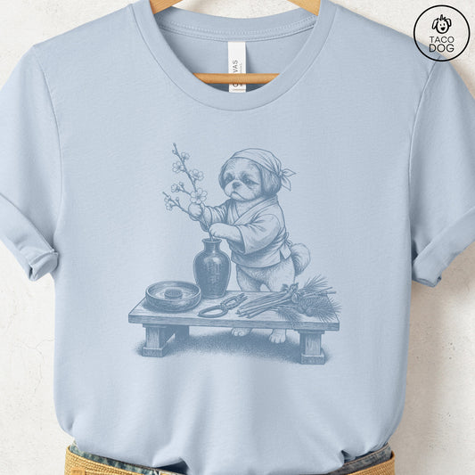 Shih Tzu Ikebana T-Shirt Light Blue Taco-Dog