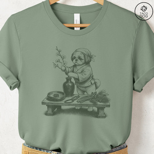 Shih Tzu Ikebana T-Shirt Sage Taco-Dog