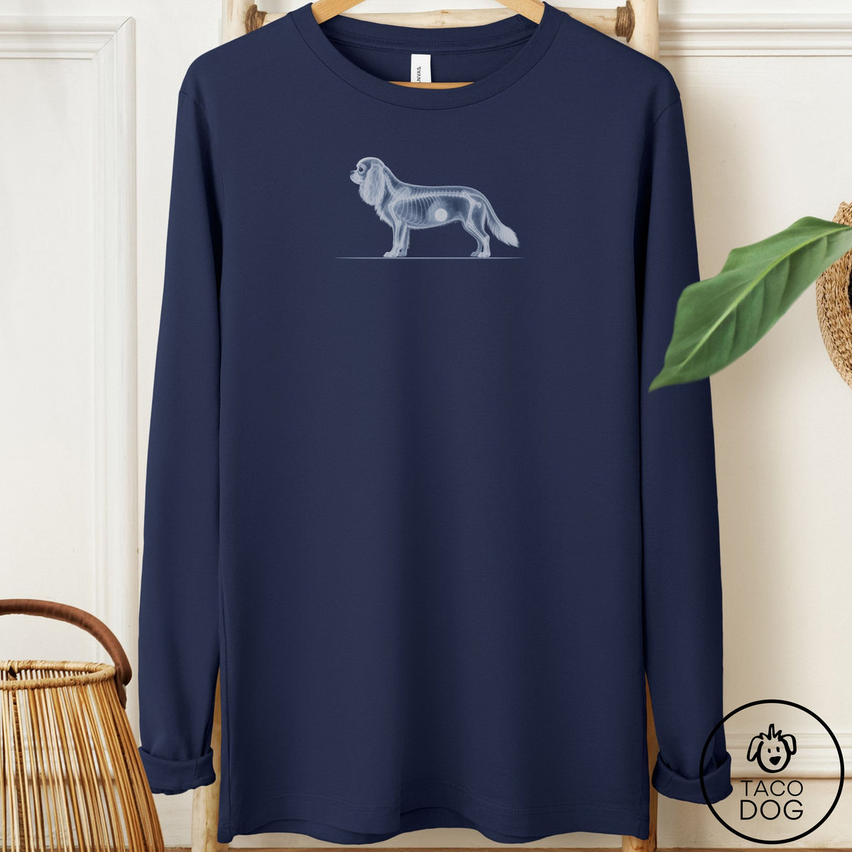 Cavalier King Charles Spaniel Inventory Long Sleeve Tee Navy Taco-Dog