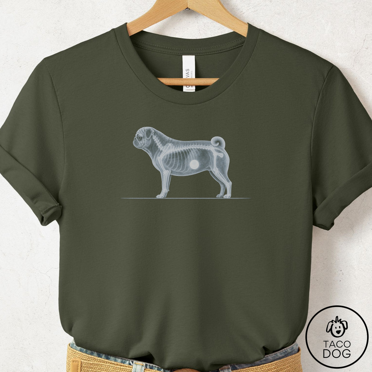 Pug Inventory T-Shirt Military Green Taco-Dog