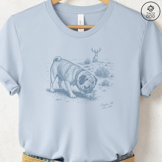 Pug Jackalope T-Shirt Light Blue Taco-Dog