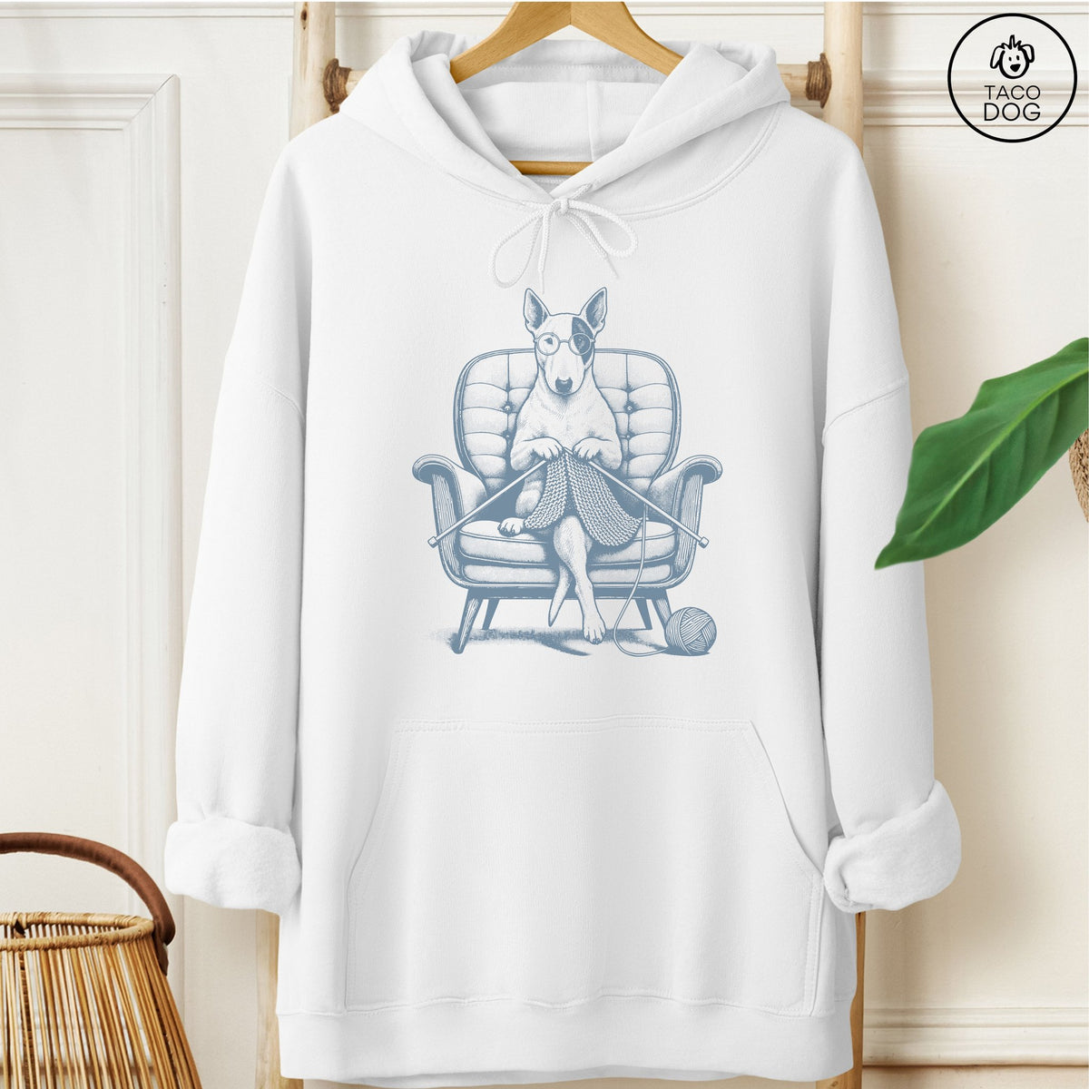 Bull Terrier Knitting Hoodie White Taco-Dog