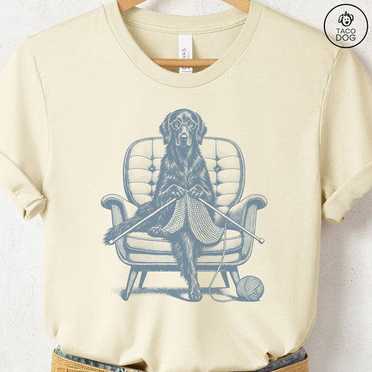 Flat-Coated Retriever Knitting T-Shirt Natural Taco-Dog