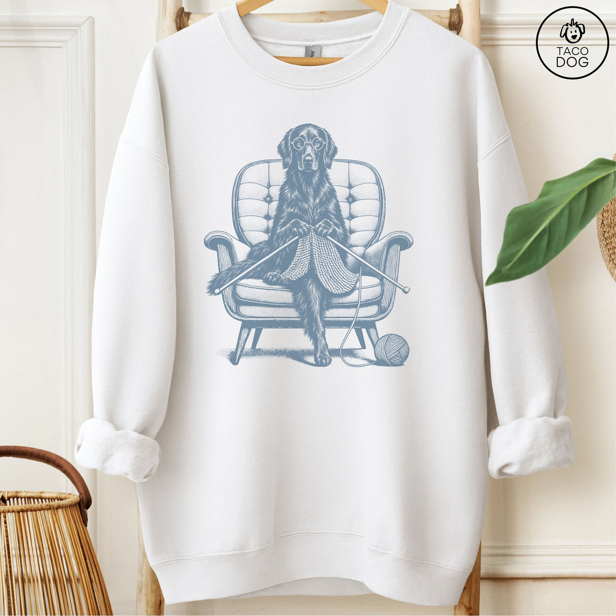 Flat-Coated Retriever Knitting Sweatshirt White Taco-Dog