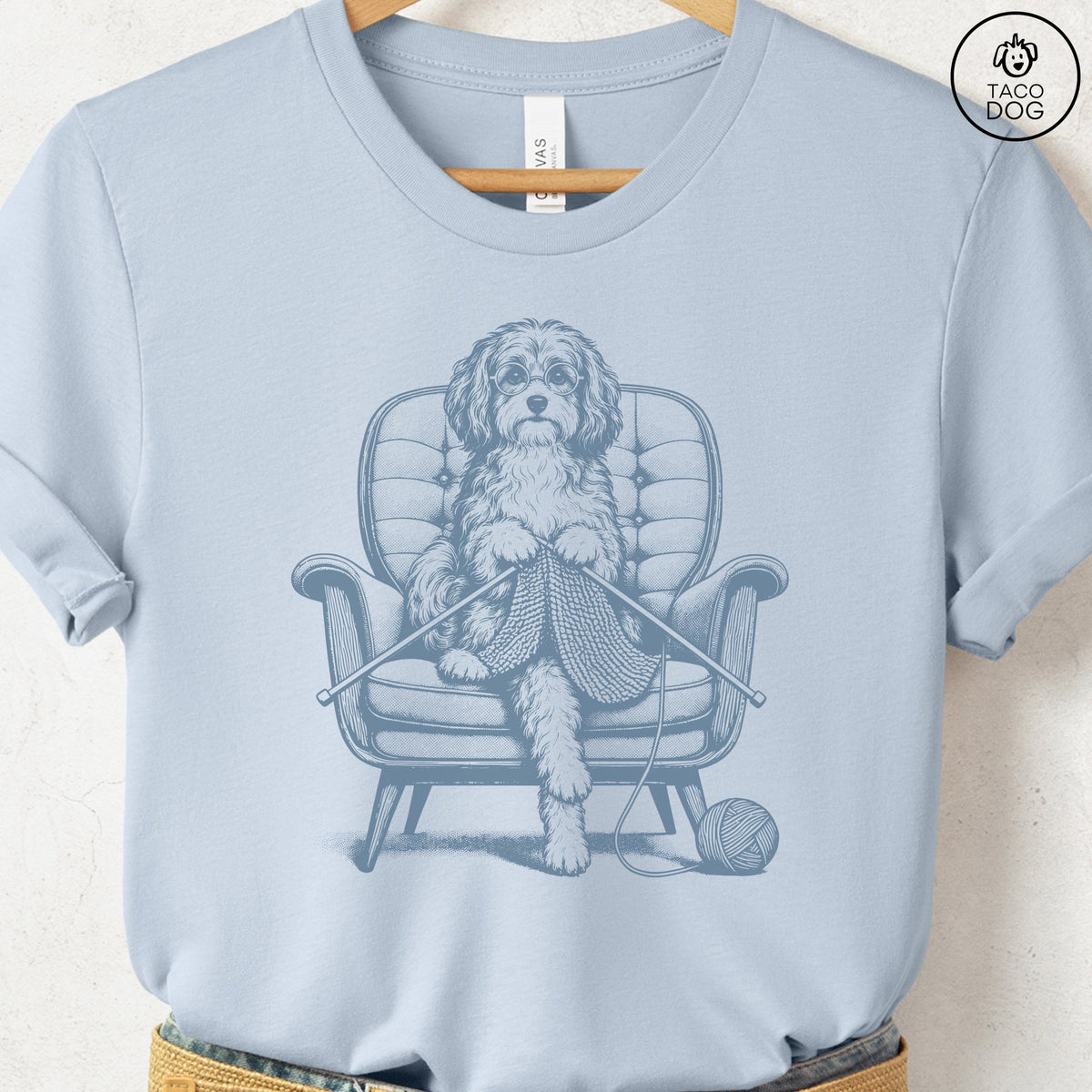 Havanese Knitting T-Shirt Light Blue Taco-Dog